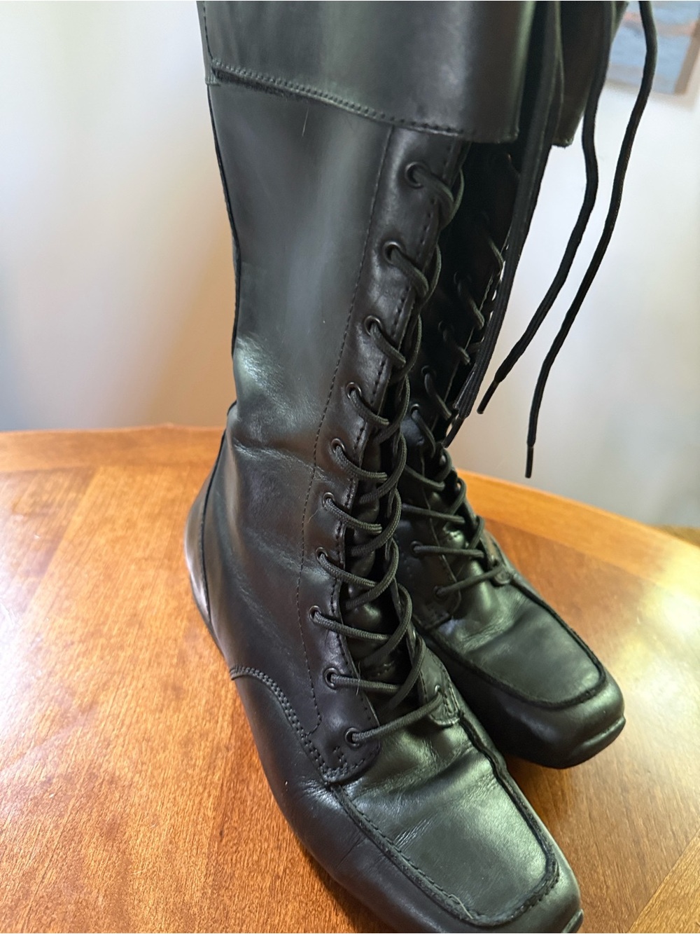 Geox Black Lace-Up Tall Leather Boots